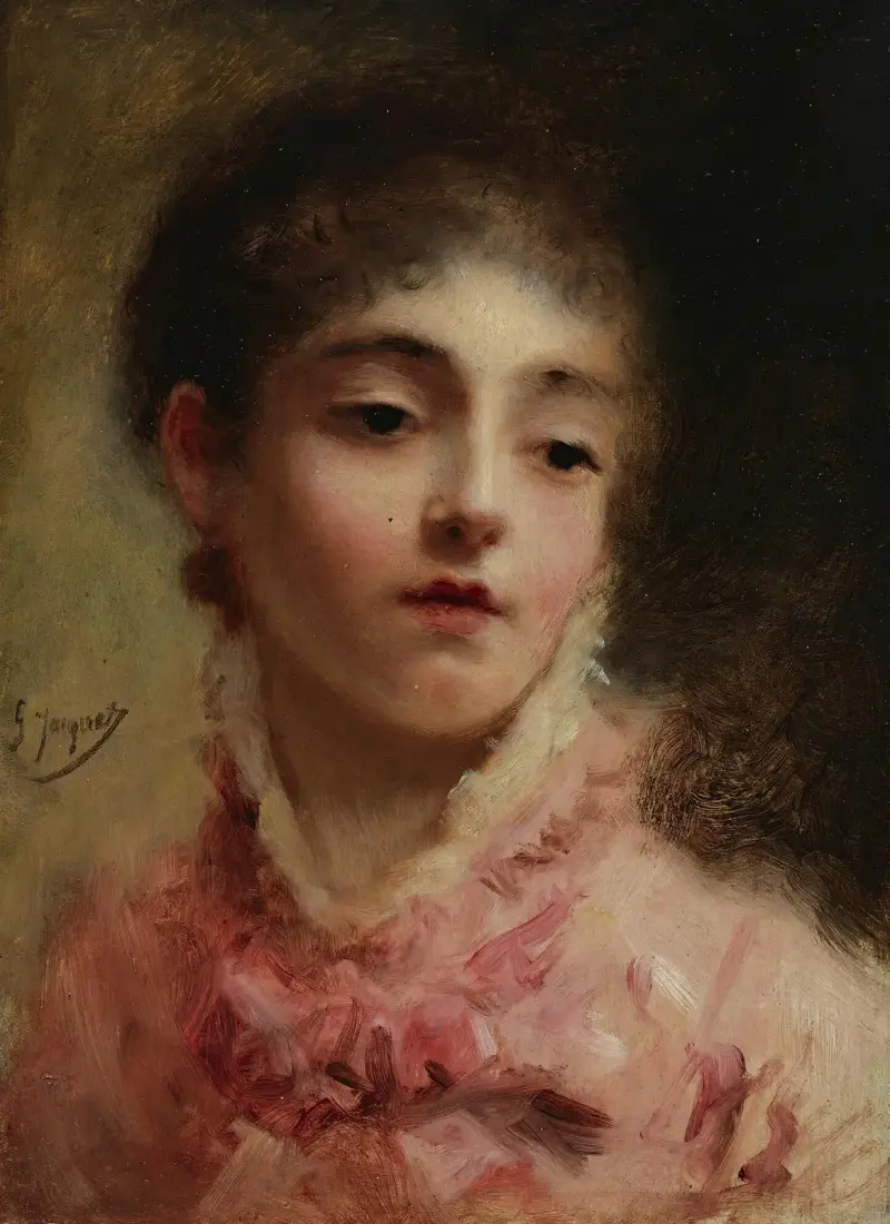 Young Woman In A Pink Dress av Gustave Jean Jacquet