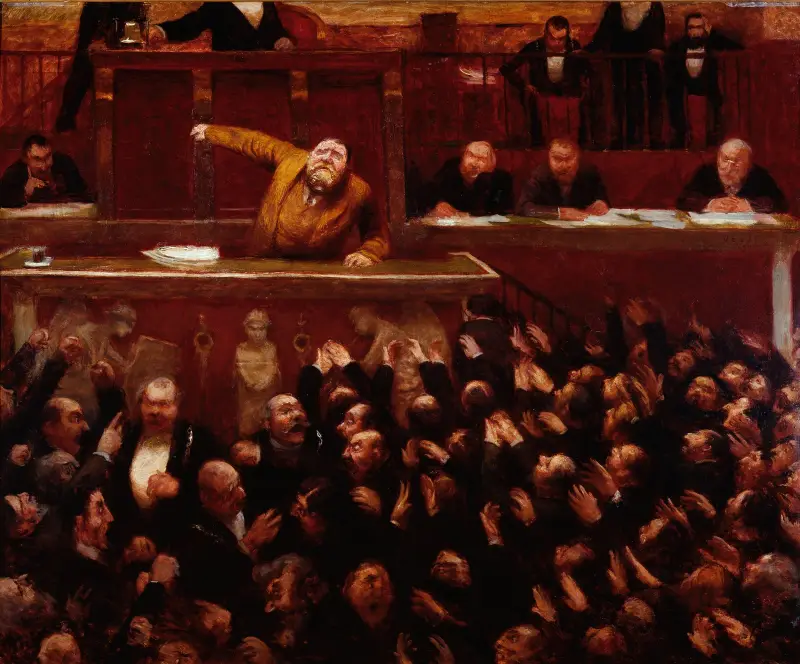 Jean Jaurès (1859–1914) i deputeradekammarens talarstol av Jean Veber