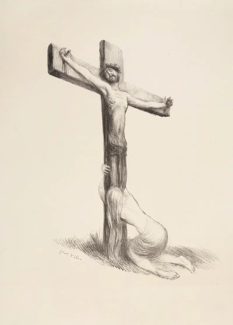 Maria Magdalena vid korsets fot av Jean Veber
