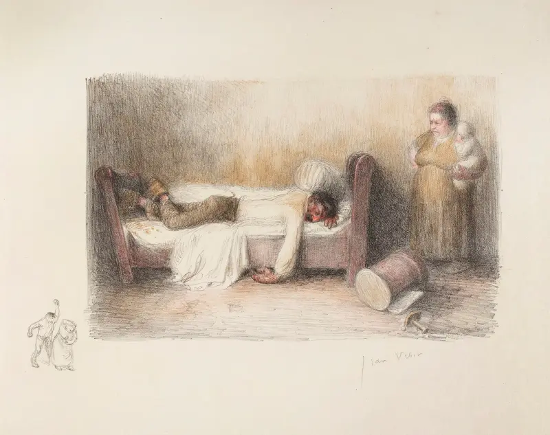 Le Pochard sur le lit av Jean Veber