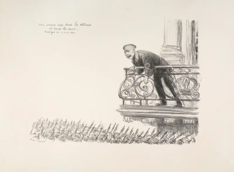 ‘Nous sommes unis dans la détresse et dans la mort…’ Harangue du 2 août 1914 – le Kaiser au balcon av Jean Veber