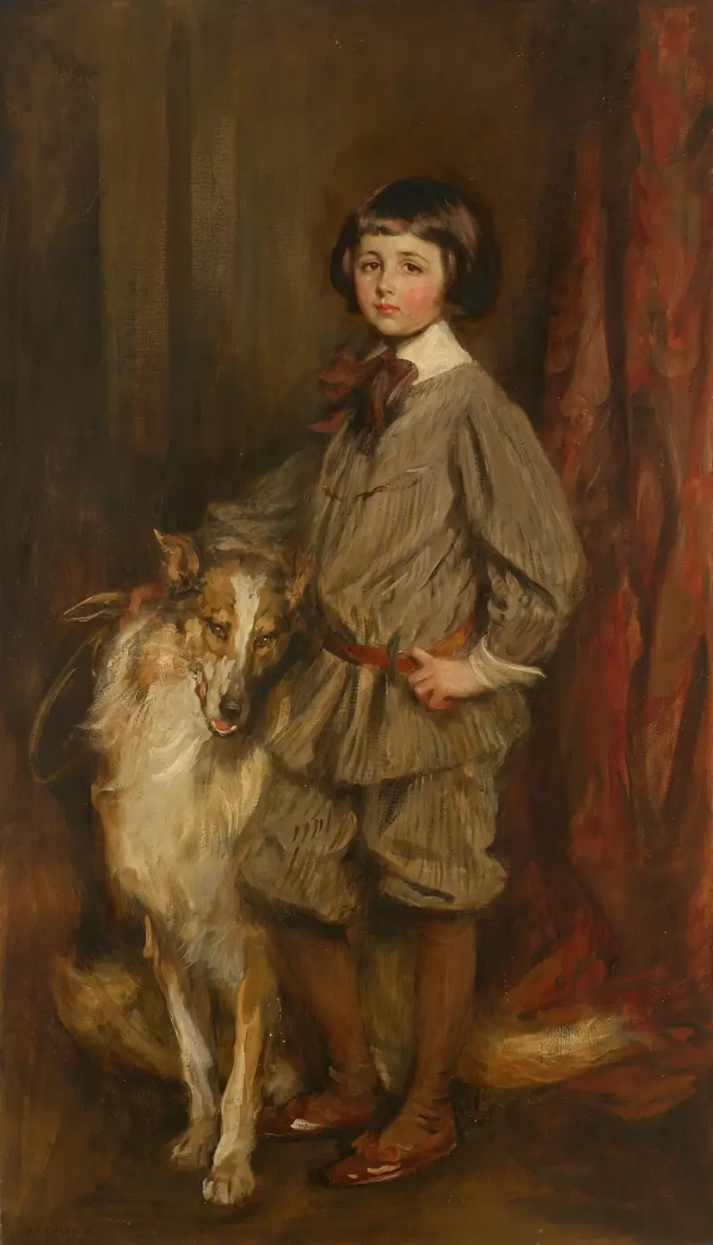 Meredith ‘Bunny’ Howland Pyne with his Dog, Hector av James Jebusa Shannon