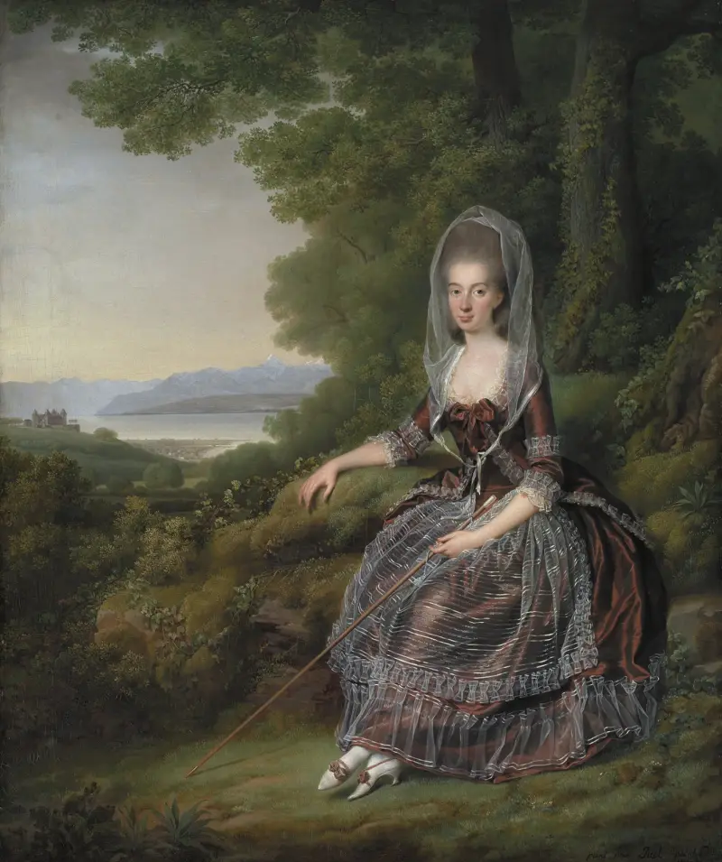 Baroness Matilda Guiguer de Prangins in her Park at the Lake of Geneva av Jens Juel