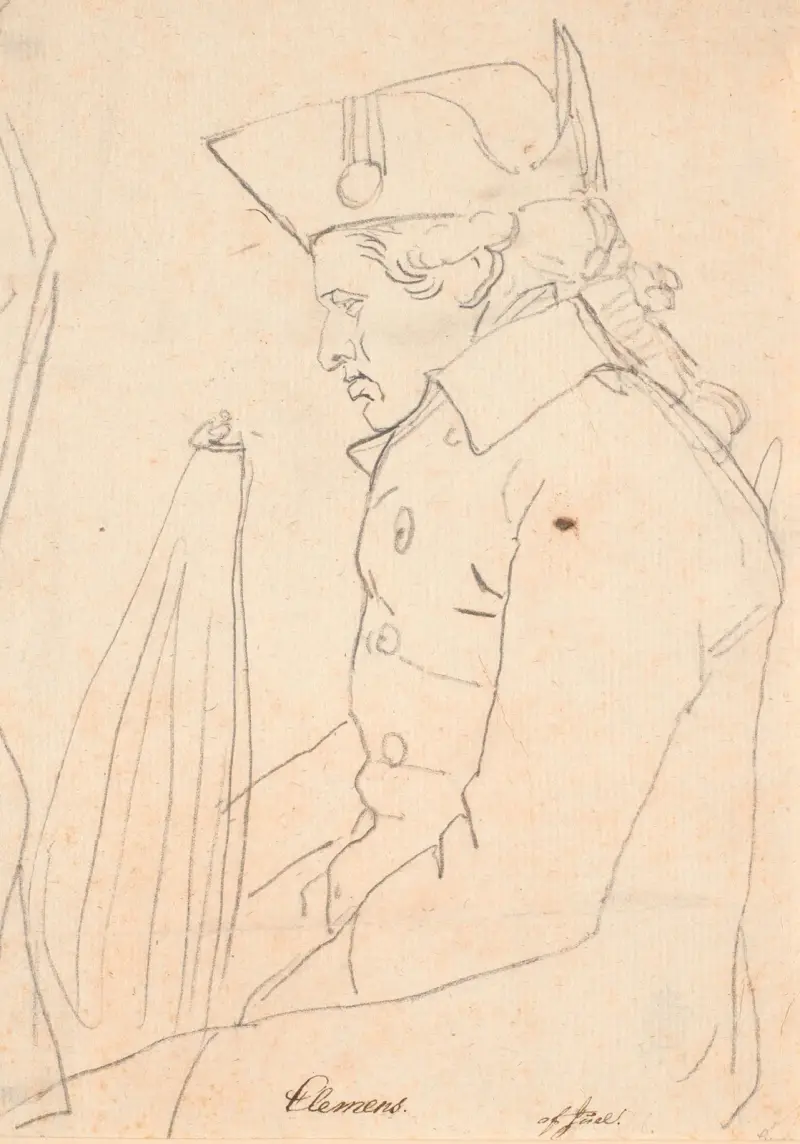 Portret rytownika J.F. Clemensa, półpostać siedząca w profilu zwrócona w lewo, Jens Juel