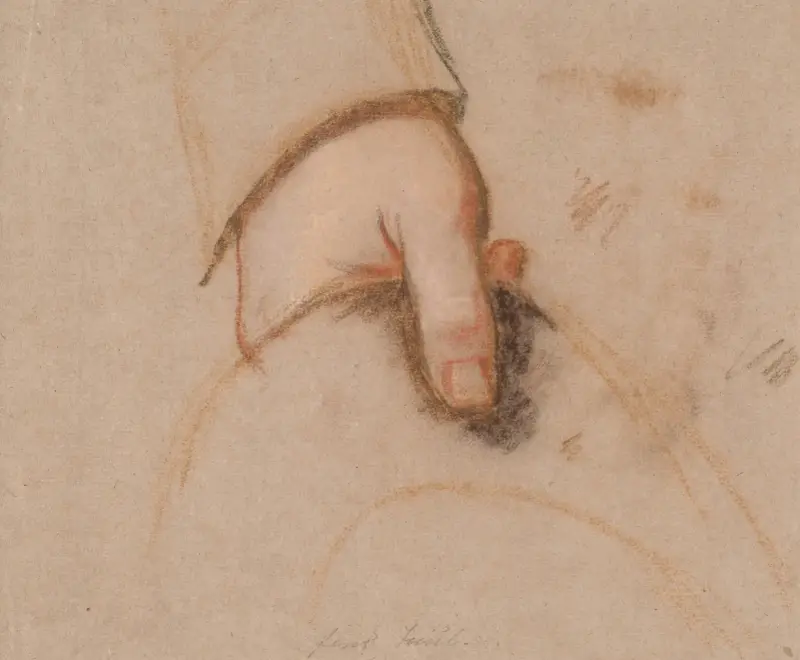 Studie till den Rybergska familjebilden; Johan Christian Rybergs vänstra hand som håller en hatt av Jens Juel
