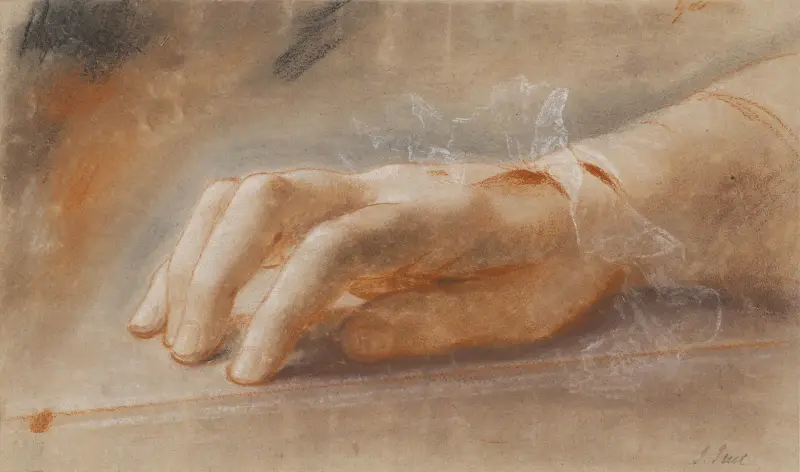 Studie einer rechten Hand für das Porträt der Gräfin Anna Joachima Danneskiold-Laurvigen von Jens Juel