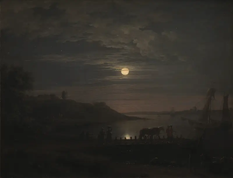 The Crossing over the Little Belt at Snoghøj. Moonrise av Jens Juel