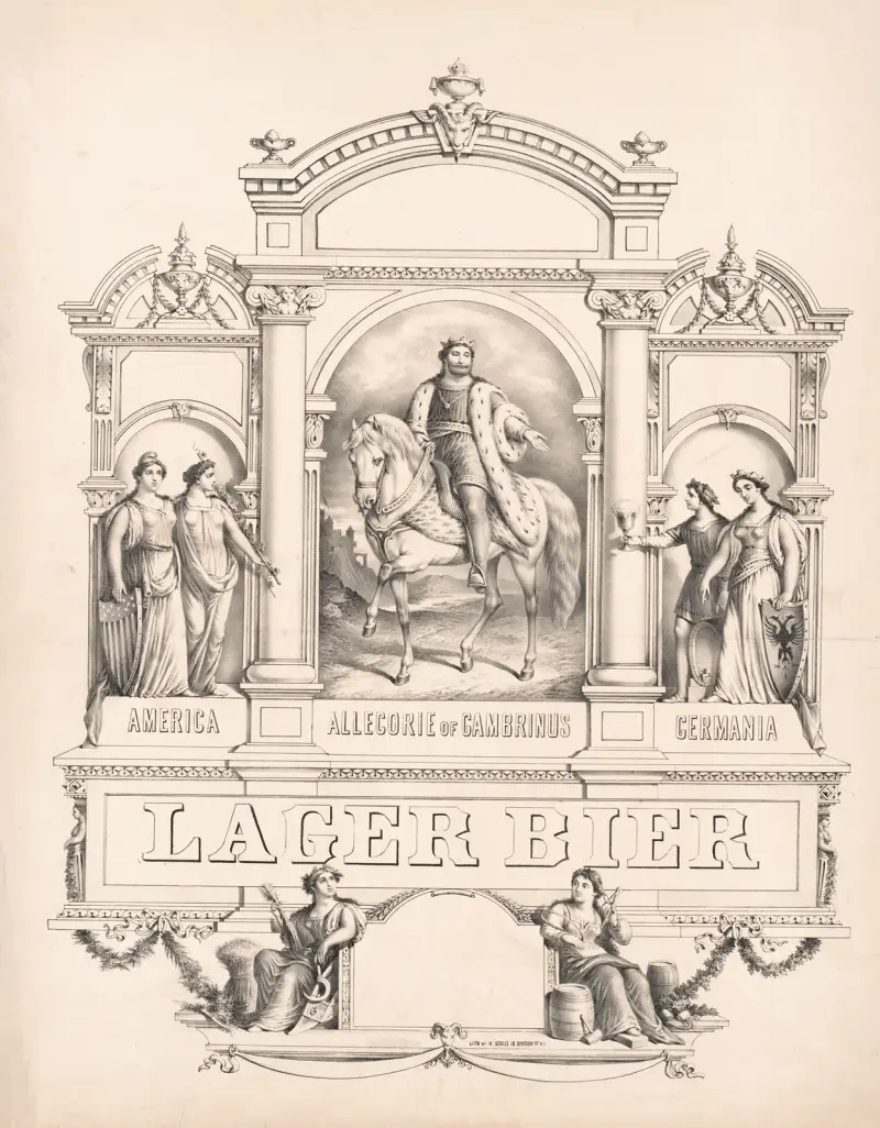 America, allegorie of Gambrinus, Germania, lager bier av Henry Jerome Schile