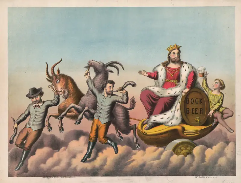 Bock Beer [goats carrying Gambrinus on a chariot] av Henry Jerome Schile