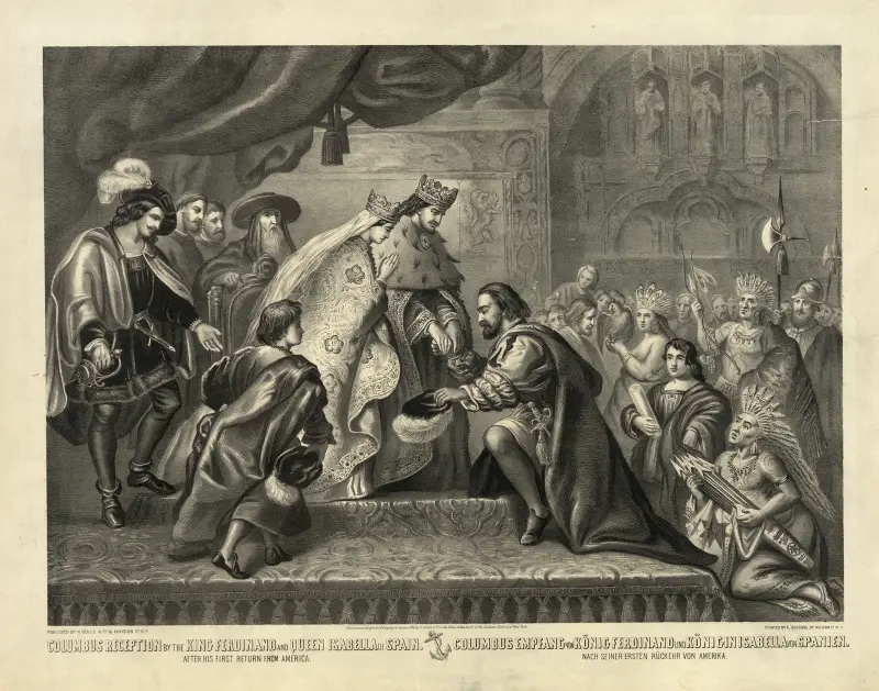 Columbus mottagande av kung Ferdinand och drottning Isabella av Spanien efter hans första återkomst från Amerika av Henry Jerome Schile