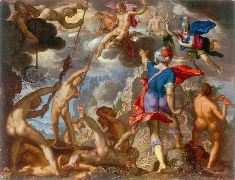 The Battle Between The Gods and The Giants av Joachim Wtewael