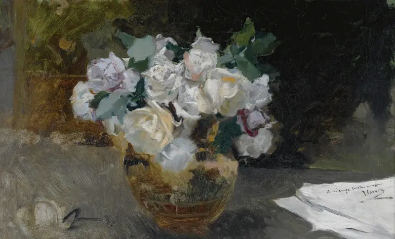 Stillleben mit weißen Rosen von Joaquín Sorolla