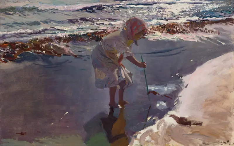 Buscando mariscos, playa de Valencia av Joaquín Sorolla