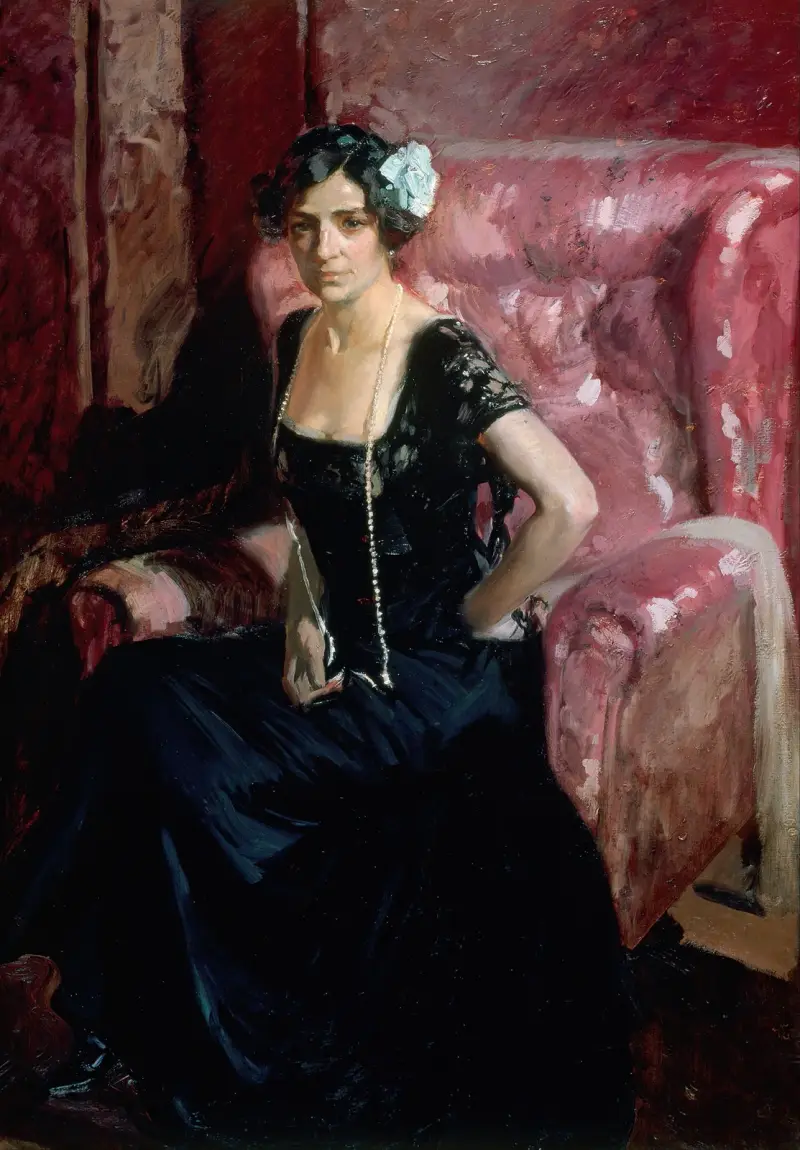 Clotilde in evening dress av Joaquín Sorolla