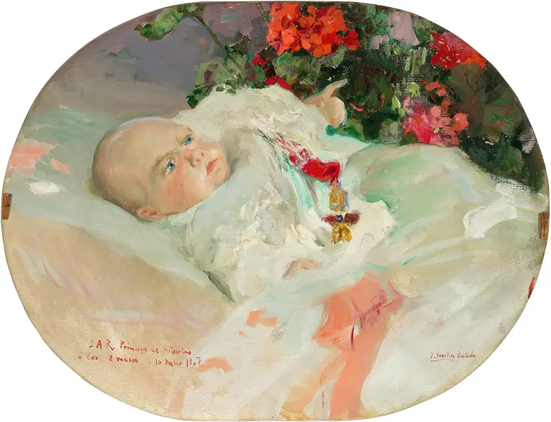 Retrato del Príncipe de Asturias. Alfonso de Borbón Battenberg a los dos meses av Joaquín Sorolla