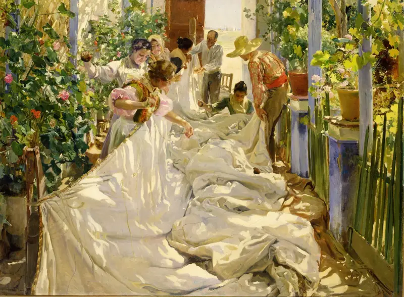 Šití plachty, Joaquín Sorolla