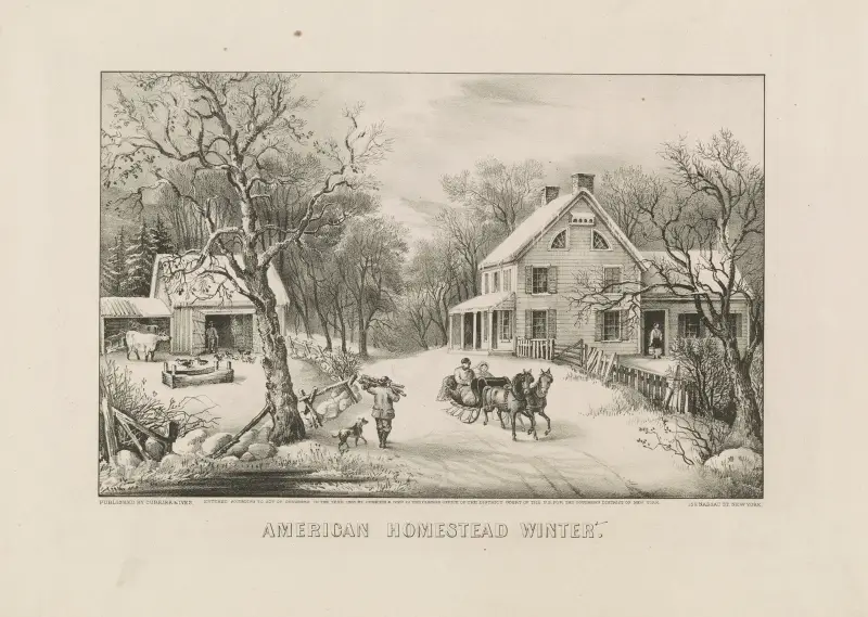 Amerikansk nybyggargård i vinter av John Cameron