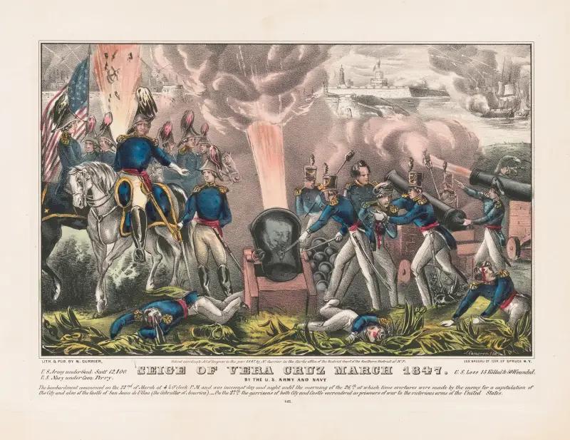 Belägringen av Vera Cruz mars 1847; av USA:s armé och flotta av John Cameron