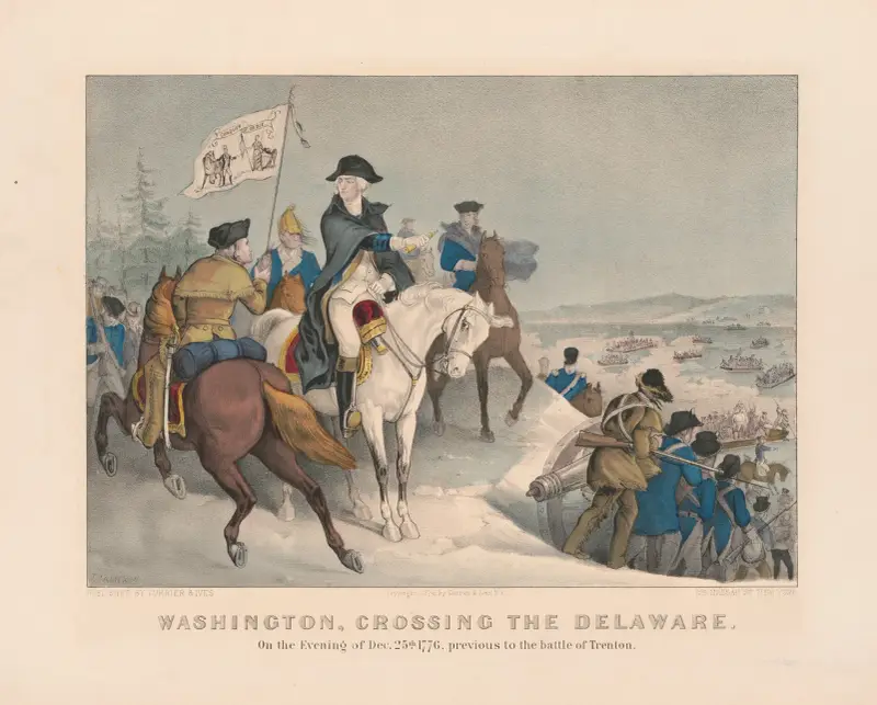 Washington korsar Delaware; kvällen den 25 december 1776, före slaget vid Trenton av John Cameron