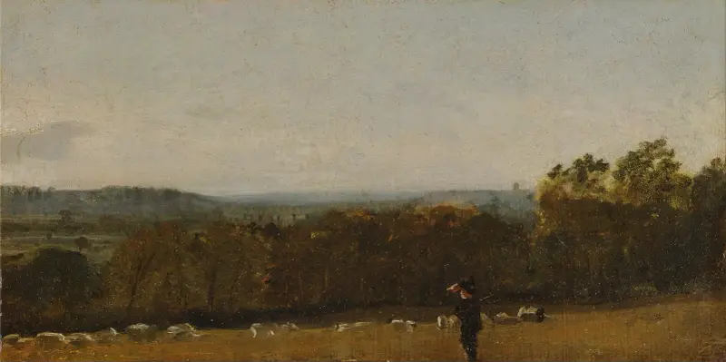 A Shepherd in a Landscape looking across Dedham Vale towards Langham av John Constable