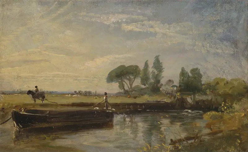 Lastkahn unterhalb der Schleuse von Flatford von John Constable