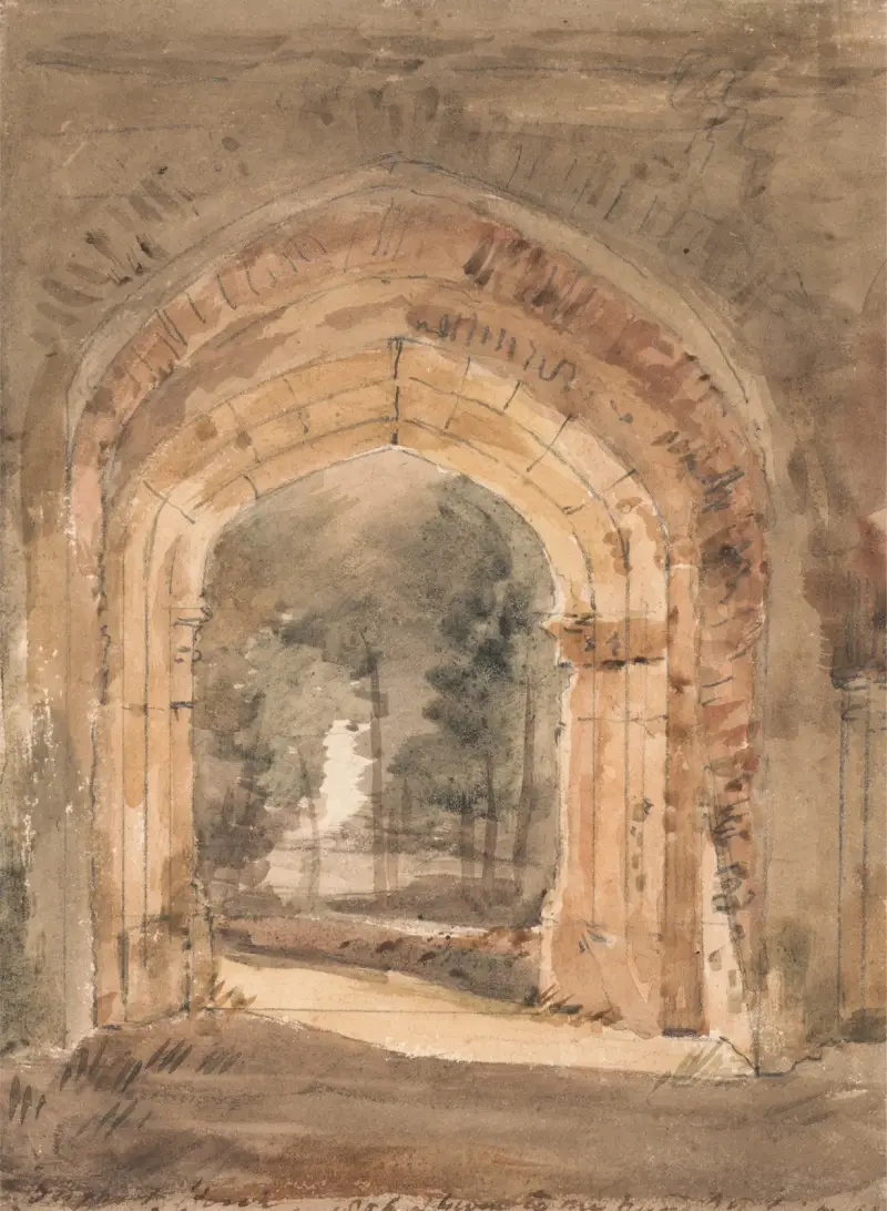 East Bergholt Church, Looking Out the South Archway of the Ruined Tower av John Constable