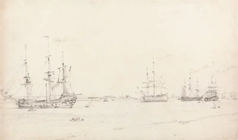 Four East Indiamen at Archor av John Constable