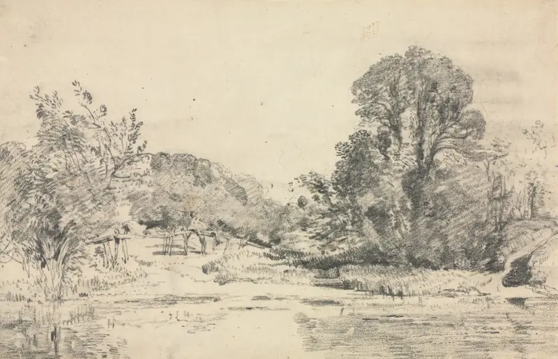 Krajina se stromy kolem rybníka, John Constable