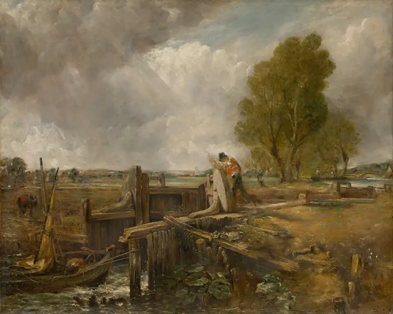 Studie eines Bootes, das eine Schleuse passiert von John Constable