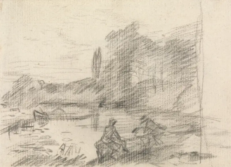 Dvě postavy u řeky, John Constable