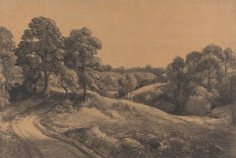 Zalesione wzgórze z oddalającą się drogą, John Constable