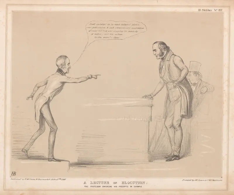 A lecture on elocution. The professor enforcing his precepts by example av John Doyle
