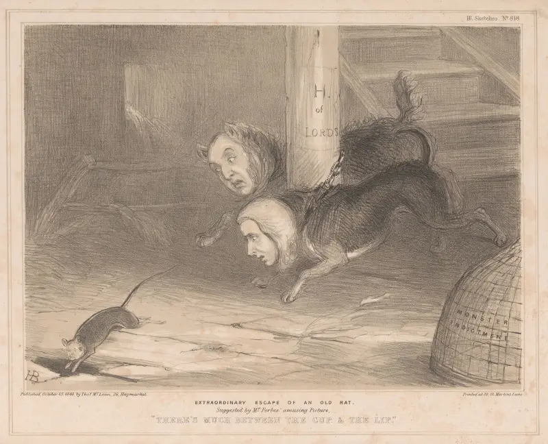 Extraordinary escape of an old rat. Suggested by Mr, Forbes’ amusing Picture, ‘There’s much between the cup & the lip.’ av John Doyle