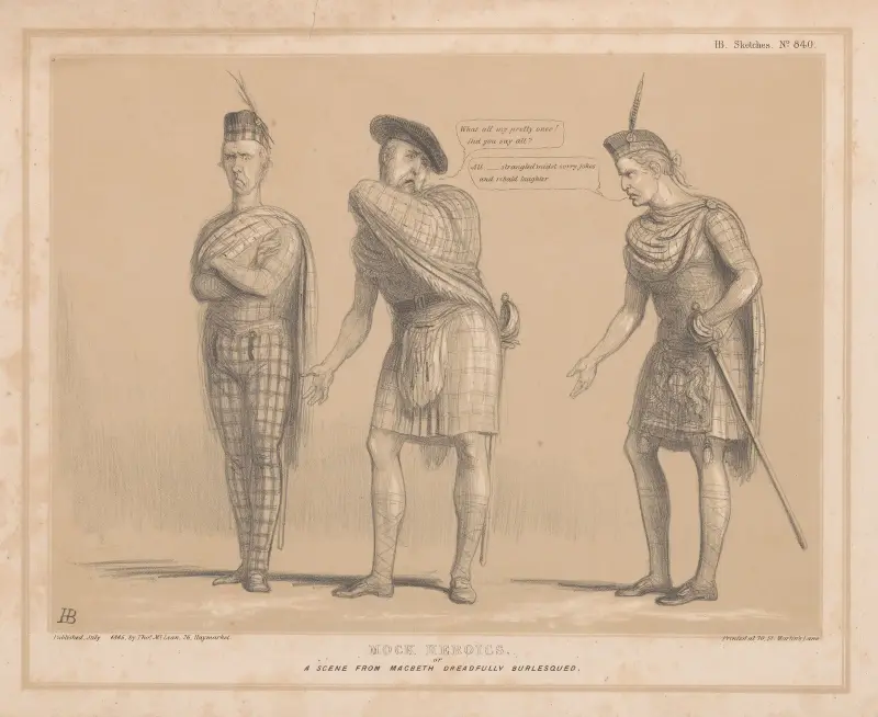 Mock heroics. A scene from Macbeth dreadfully burlesqued av John Doyle
