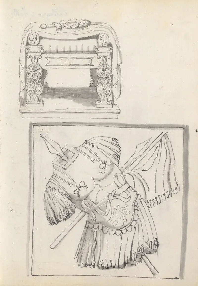 A Roman Throne, Palazzo Mattei, and Spoils of War at Palazzo Altieri, Rome av John Flaxman