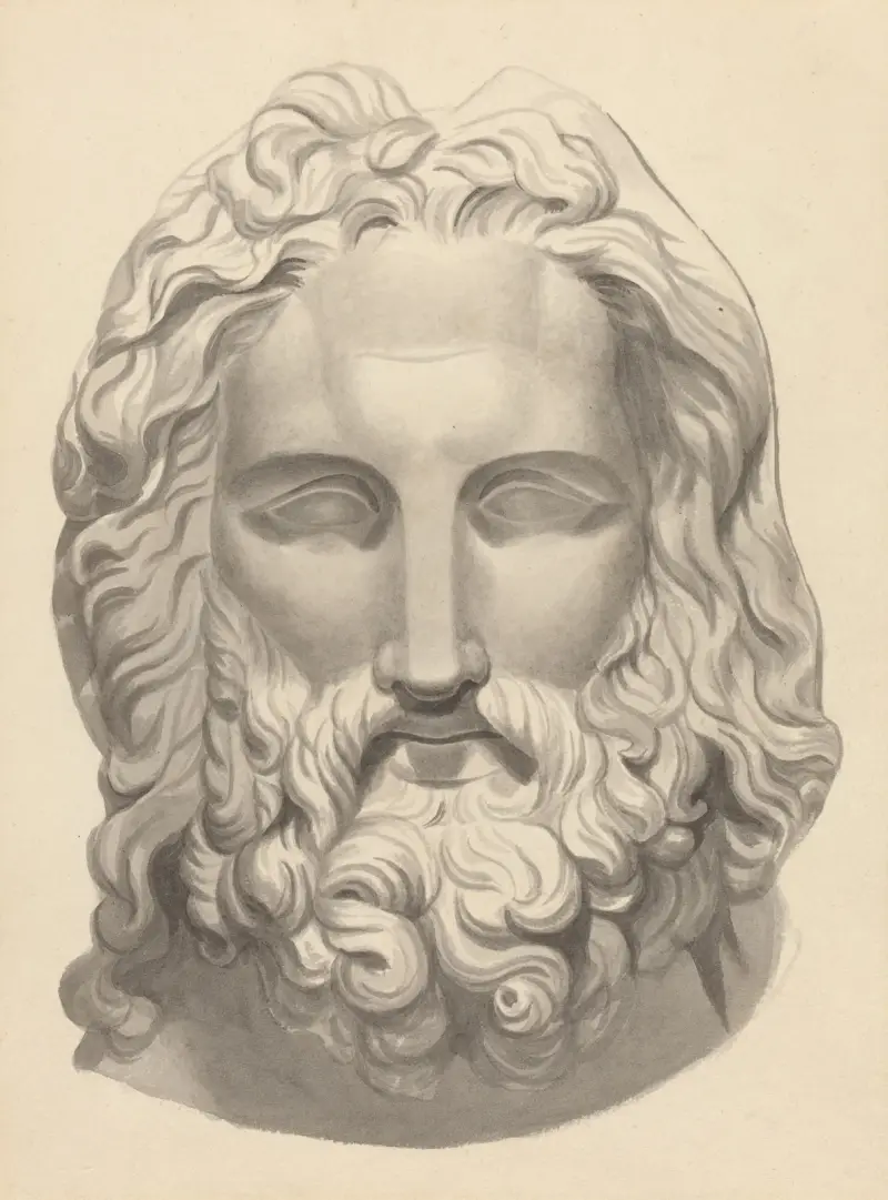 Antikt skäggprytt huvud av John Flaxman