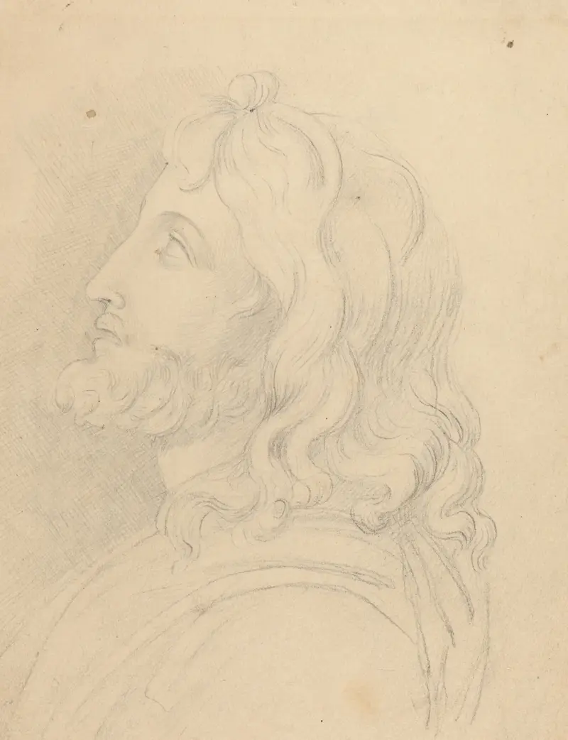 Byst av skäggig man som ser upp av John Flaxman