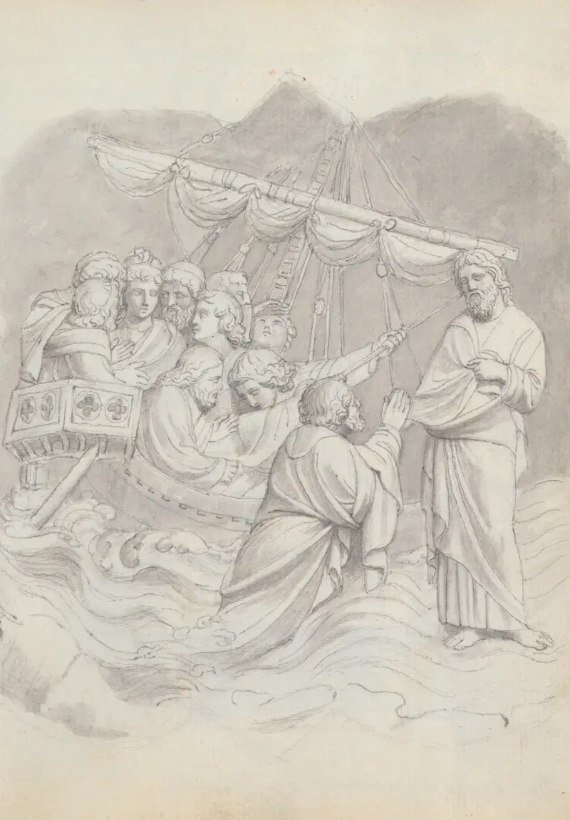 Kristus i stormen, från Lorenzo Ghibertis dopfuntdörrar, Florens av John Flaxman