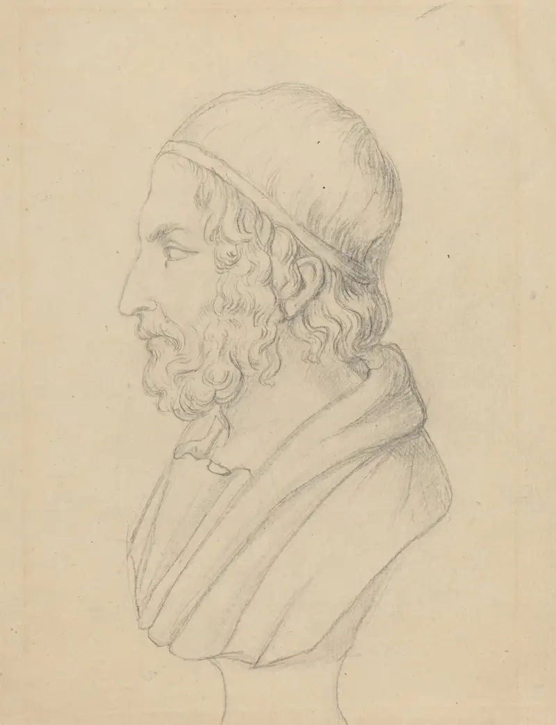 Klassiskt porträttbyst av skäggig man av John Flaxman