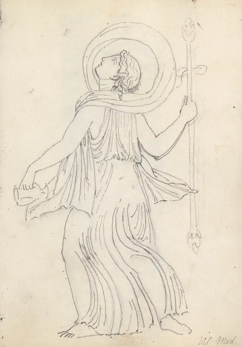 Tanzende Mänade mit Thyrsosstab und kleiner Amphora von John Flaxman