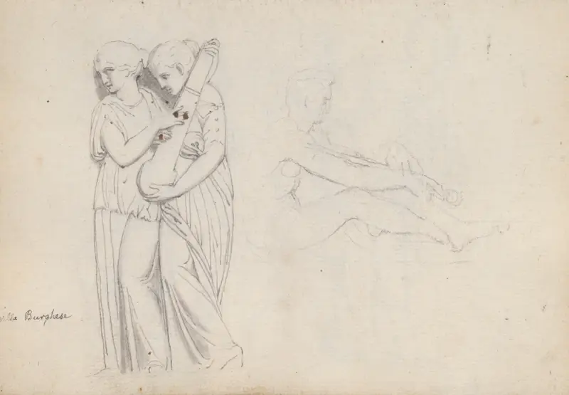 Fragment of a Hippolytus Sarcophagus, Villa Borghese and Study of Mars, Villa Ludovisi, Rome av John Flaxman