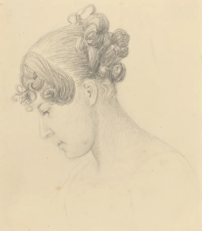 Kvinno huvud, nedåtblickande (Theresa Turner) av John Flaxman