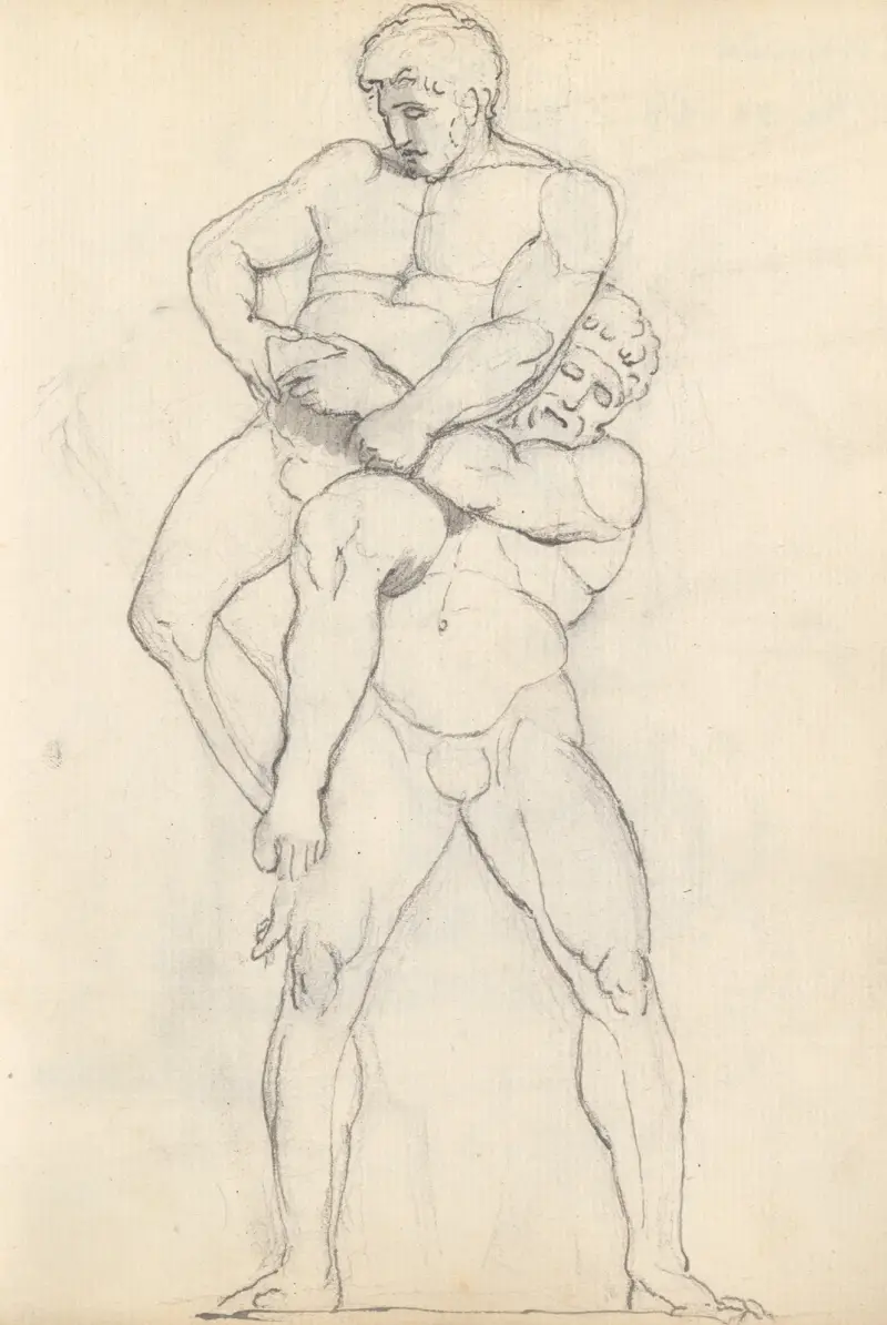 Herkules och Antaios, Palazzo Pitti, Florens av John Flaxman