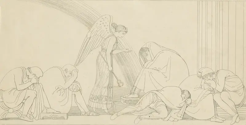 Iris råder Priamos att hämta Hektors kropp av John Flaxman