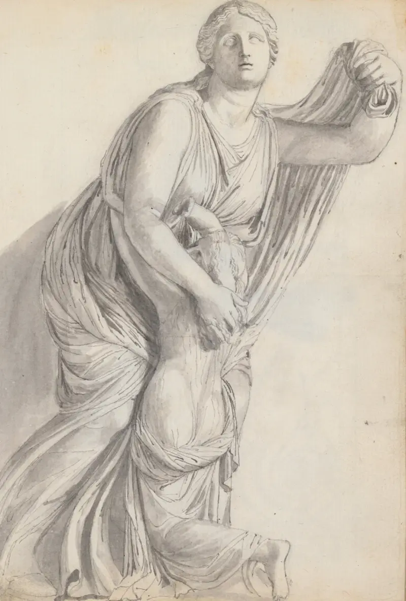 Studie av Niobe med sin yngsta dotter, från Niobidgruppen, Villa Medici, Rom av John Flaxman