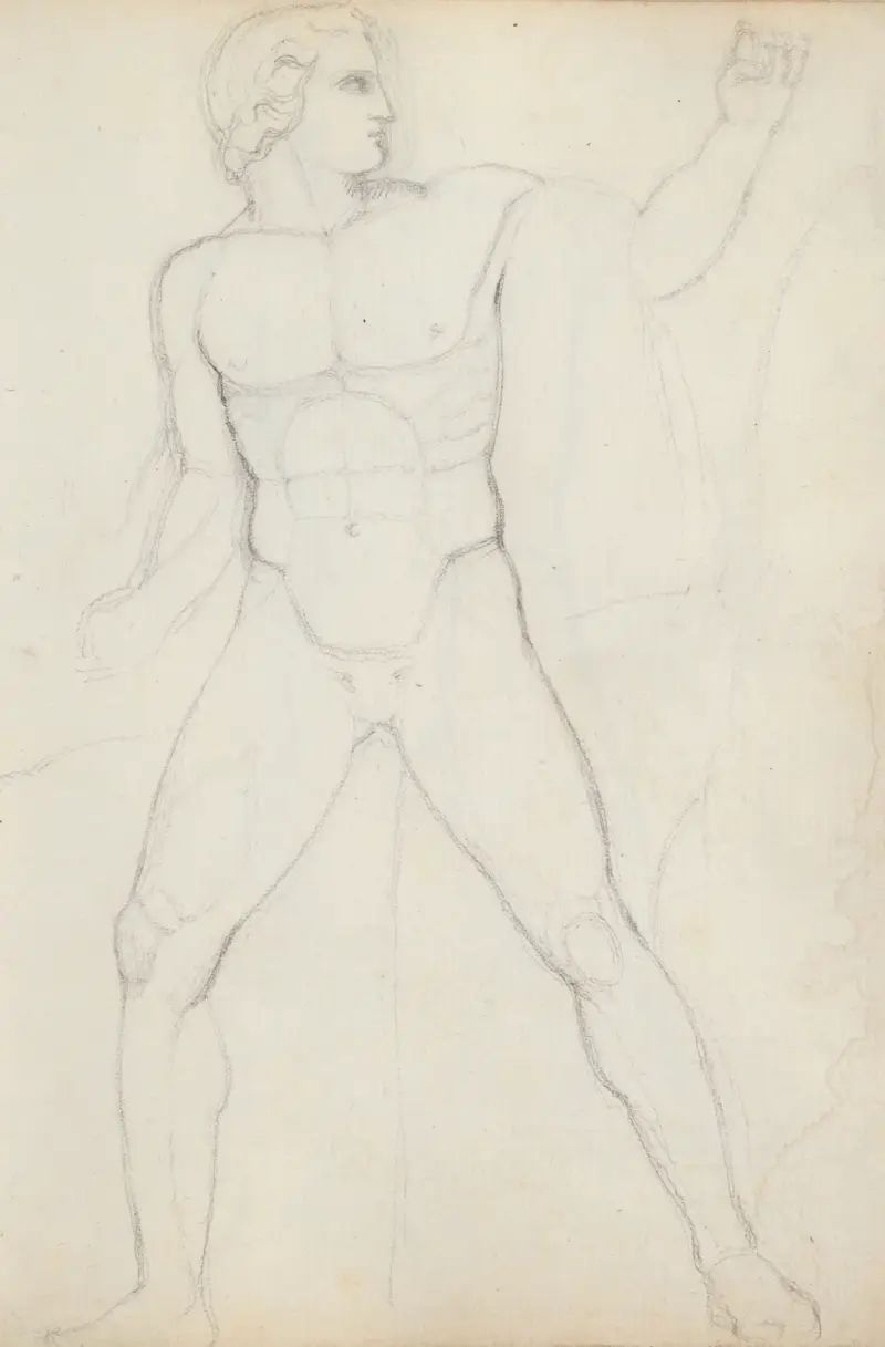 Den vänstra hästtämjaren, Piazza del Quirinale, Monte Cavallo, Rom av John Flaxman