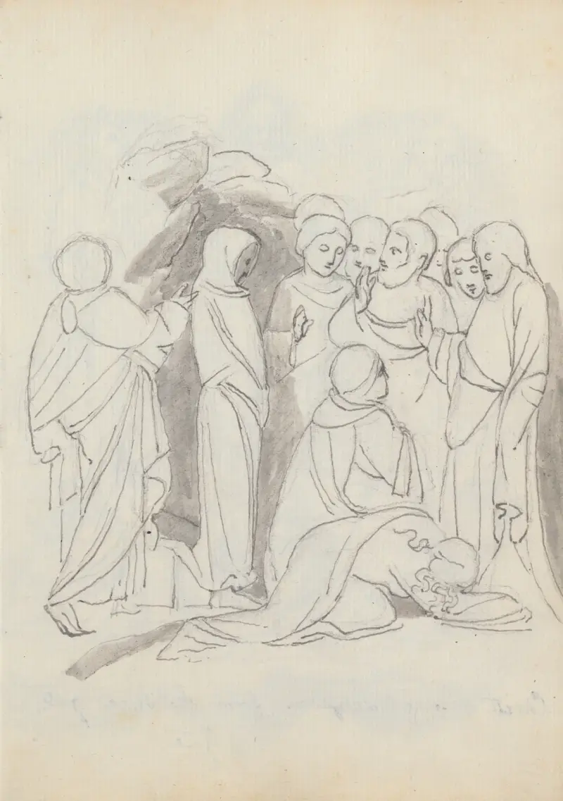 Lasarus uppväckelse, från Lorenzo Ghibertis dopfuntdörrar, Florens av John Flaxman