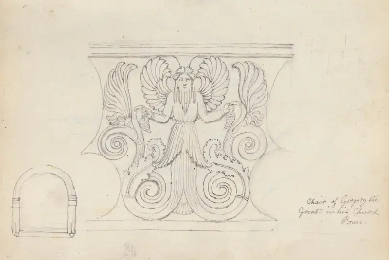 Två studier, Gregorius den stores tron, kyrkan San Gregorio Magno, Rom av John Flaxman