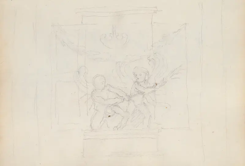 Two Winged Putti Fighting for the Palm, Eros and Anteros av John Flaxman