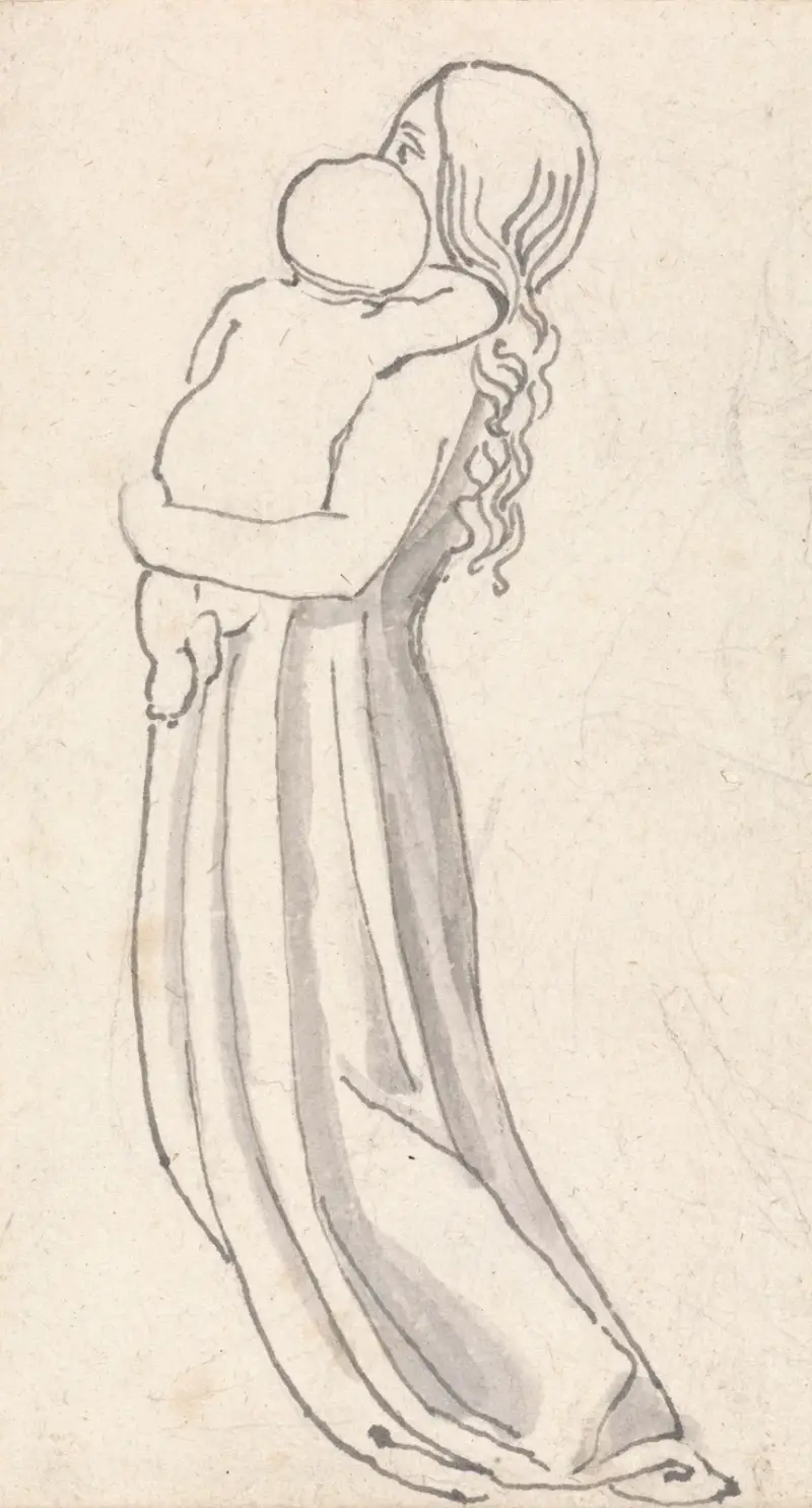 Kvinna bärande ett barn i famnen av John Flaxman